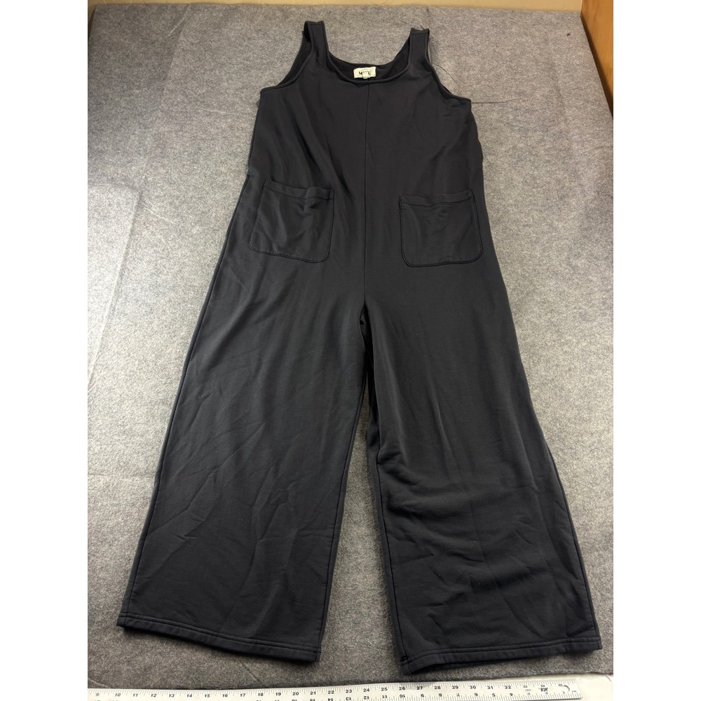 Madewell MWL Black Fleece Wide Leg Tank Jumpsuit L Pockets Sweatshirt Lounge